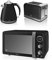 New Swan Kitchen Appliance Retro Set - Black Digital 20L Microwave, Black 1.5 Litre Jug Kettle & Black Retro Stylish 2 Slice Toaster Set