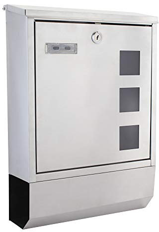 Profirst Mail PM 770 - Cassetta delle lettere in acciaio INOX di alta qualità, con finestra, rotolo per giornali, serratura a cilindro, 2 chiavi e aletta di protezione, materiale di montaggio incluso