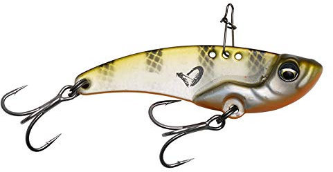Savage Gear Vib Blade - Langes Wurfblatt mit Vibrations- und Blinkfunktion, ideal für Barsch, Hecht und Zander im Süß- und Salzwasser, Ultra-scharfe Dreifachhaken, Oliv gestreift 4,5 cm