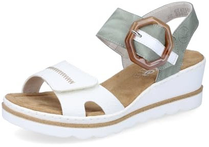 Rieker Damen Klassische Sandalen 67476, Frauen Sandalen,Sommerschuhe,Freizeitschuhe,offene Schuhe,Strandschuhe,Weiss Kombi (81),36 EU / 3.5 UK