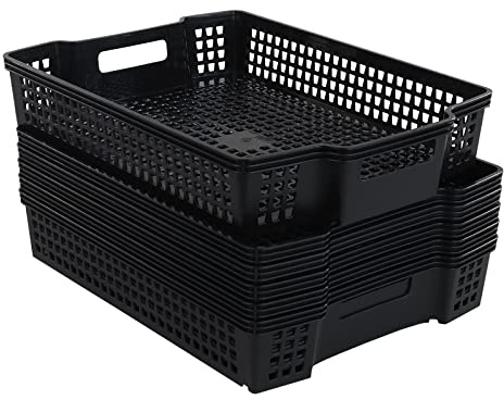Bringer Set of 6 Stacking Plastic Storage Basket Tray, Black