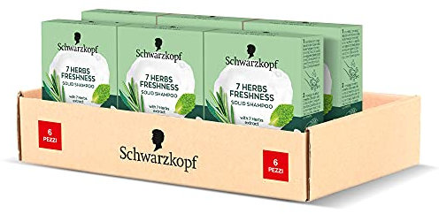Schwarzkopf Shampoo Solido 7 Herbs Freshness, Shampoo Solido Capelli Grassi e Normali, Dona Leggera Freschezza, Non Appesantisce i Capelli, Vegano, Ecologico, Confezione da 6 x 60g