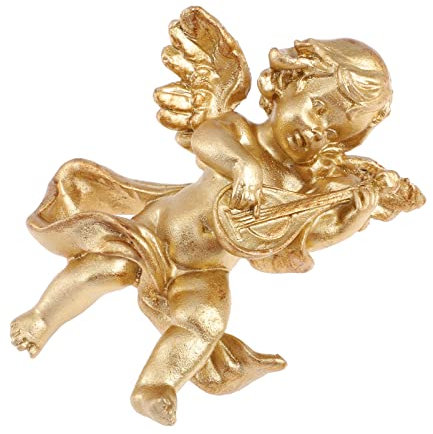 Angoily 1 putti da appendere alla parete, angeli dorati, in resina, puttui, statua, angelo per bambini, cupido, sculture da appendere al violino per regali per casa, interni ed esterni (oro)