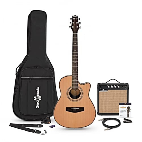 Guitarra electroacústica de fondo redondo Full Size con amplificador para adultos