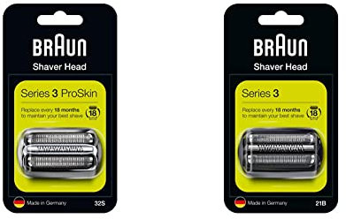Braun Series 3 Elektrorasierer Scherkopf, kompatibel mit Rasierer Herren Series 3 ProSkin, 32S, silber & Series 3 Elektrorasierer Scherkopf, kompatibel mit Rasierer Herren Series 3, 21B, schwarz