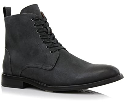 Polar Fox Duke Men's Plain-Toe Ankle Boot | Stylish Lace-Up Dress Boot in Vegan Leather | MPX806065 | in Off Black, Size 12
