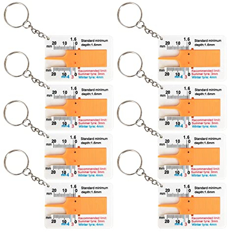 Medidor de profundidad para neumáticos, 8 unidades, 0 ~ 20 mm, de plástico, profundidad, con llavero, Tyre Tread Depth Gauge para coche, moto, furgoneta, camión, caravana