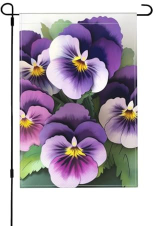 Bandiera da giardino con fiori delle viole del pensiero, bandiera del Ringraziamento, 45 cm x 30 cm, bandiera vintage da giardino per vacanze corte e cortile, adatta per tutte le stagioni