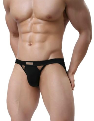 Alienjoy Jockstrap stringtrosa för män sexiga män G-string underkläder stretch bomull trosor stringtrosa atletisk supporter sport kalsonger, svart, L