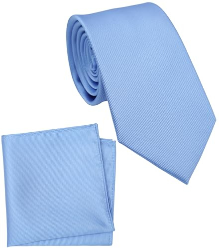 ZENXUS Corbata y pañuelo de bolsillo para hombre, set de corbata lisa de 8,1 cm de ancho estándar