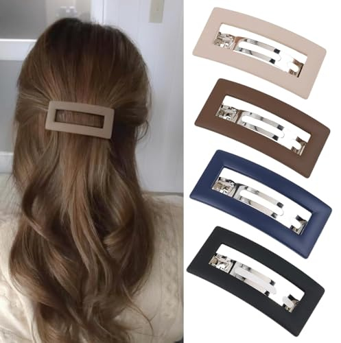 Uoocg Lot de 4 barrettes à cheveux rectangulaires automatiques pour femme - Cheveux fins - En acrylique - Pour cheveux moyens