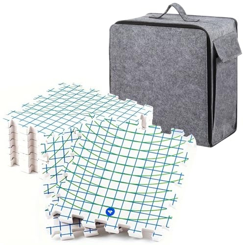 Blocking Mats for Knitting, Extra Thick Interlocking Blocking Boards for Crochet, Knitting Mats with Grid Lines and Radial Circles for Crochet Projects or Needlework (9pc Blocking Mat Set)