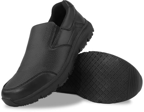 Jacata Non Slip Black Work Shoes for Women Food Service Womens Water Slip Resistant Leather Slip on Chef Walking Shoes for Restaurant Kitchen Sneakers (Black Size 8)
