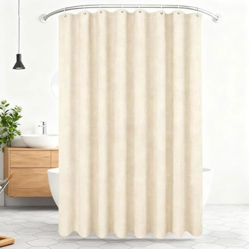 Homxi Duschvorhang Antischimmel 220x200cm Beige,Duschvorhänge mit Gewicht Duschvorhang Stoff Waschbar Imitationsleinen Einfarbig Badewannenvorhang mit 12 Duschvorhangringen
