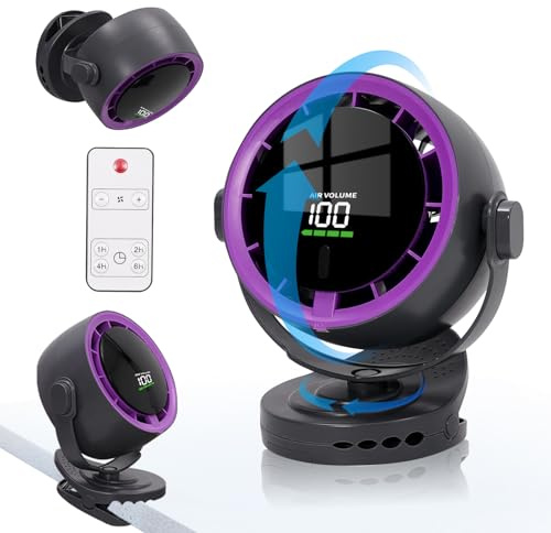 Ventilador de Mesa Silencioso con Clip, Ventilador Circulación de Aire Turbo, Potente y Portátil, Pantalla LED, 100 Velocidades, 720° Oscilación Horizontal y Vertical, para Dormitorio Oficina Cocina