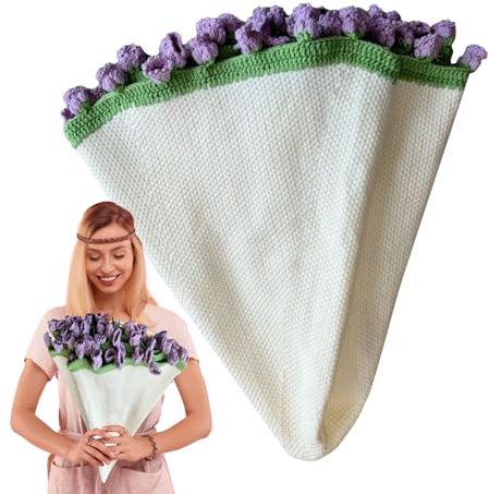 keloppasit Manta de Sofá - Manta de Ganchillo en de Ramo de Flores | Tejido Suave Hogar Siesta Dormitorio Romántico para Día de la Madre Boda Habitación Sofá Cama