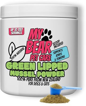 My Bear Pet Care Green Lipped Mussel Powder for Dogs & Cats (100g) - Hate Tablets? Just Sprinkle on Food - 100% Pure Natural Glucosamine & Omega 3 Joint Supplement - Scoop Included