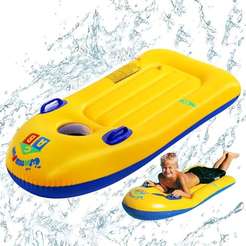 Schwimmbrett Bodyboard Aufblasbar Kinder Surfbrett Bodyboard mit Griffen, Schwimmhilfe Aufblasbar, Pool Float, Luftmatratze Kinder für Strand, Pool, Wasserrutschbahn - 116 x 52 cm
