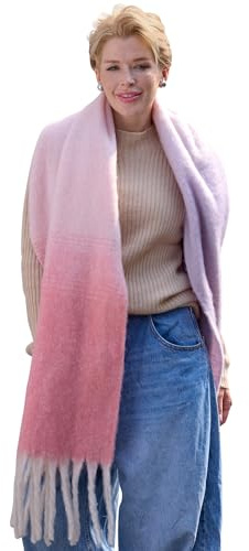 Style Slice Womens Blanket Scarves Winter Warm Tartan Plaid Rainbow Pink and Purple Stripes