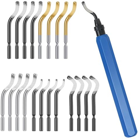Flintronic Strumento di Sbavatura,1 Impugnatura in Metallo Sbavatore + 20 Lame HSS 360 ° Lame di Sbavatura in Metallo Rotanti per Stampe 3D Tubi, Plastica, Alluminio, Rame, PVC e Acciaio