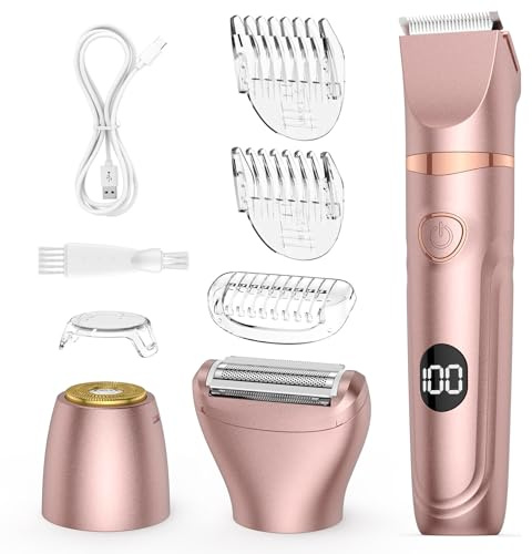 Lady Shaver - Recortadora de bikini 3 en 1 para mujer, para uso en húmedo y seco, afeitadora eléctrica sin dolor para piernas, cuerpo, piel sensible