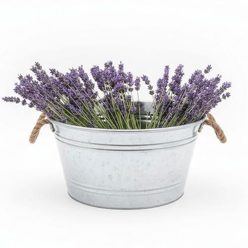 Zinkwanne Pflanzkübel 25 L silber rund mit Griffen aus Kordel - 45 x 22 cm