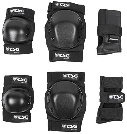 TSG Basic Pad Set, All in One Skateboard Protection Set of Knee Pads, Elbow Pads and Wrist Guards, EVA Cup Foam, PE Caps, Hardshell Protection, Pre Shaped, Horseshoe, Pull Over Design