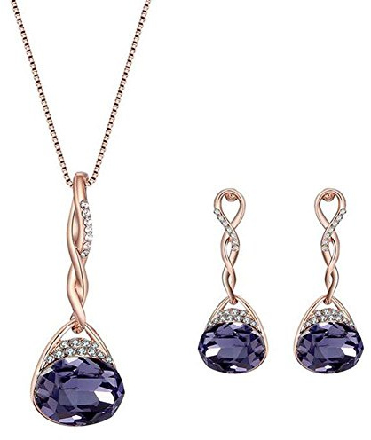 Stockton Necklace Earrings Diamond Water droplets Elegant Women Jewellery Set of Crystal Pendant Necklace+Earrings