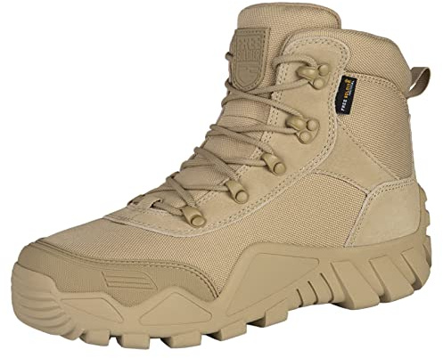 FREE SOLDIER Stivali da Uomo Stivali Tattici da Combattimento Stivali Militari all'aperto Stivali da Uomo per Trekking, Caccia, Lavoro, addestramento dell'Esercito, Combattimento (Sabbia, 41EU)