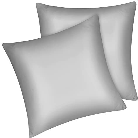 Fittia 2er-Set Satin Kissenbezug Premium Kopfkissenbezug Kissenhülle Haar- und Hautpflege Seidig mit Reißverschluss, Hellgrau, 40x40cm