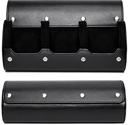 Eono Boîte à montres en cuir, Montre Rouleau Étui de Voyage 3 Montre Affichage Stockage Montre Boîtier Affichage Organiseur de Rangement et Présentoir, Noir