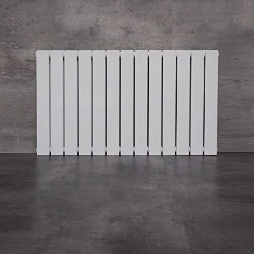 WITEN&NOCK Design Heizkörper Flach Paneelheizkörper Horizontal 600x1000 mm, Heizung Badheizkörper für Badezimmer, Flachheizkörper mit Seitlichen Anschlüssen 1324 Watt Weiß Doppellagig