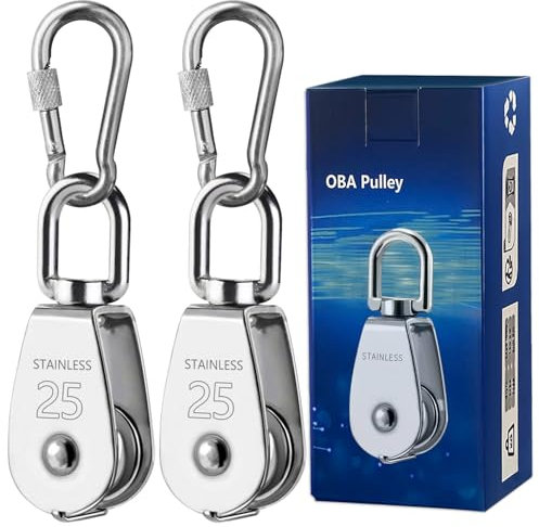 OBA Umlenkrollen, 2 Stück Umlenkrolle Stahlseil Tragkraft 150kg, Fitness Umlenkrolle Edelstahl für Seile Stahlseil, mit 2 Karabiner