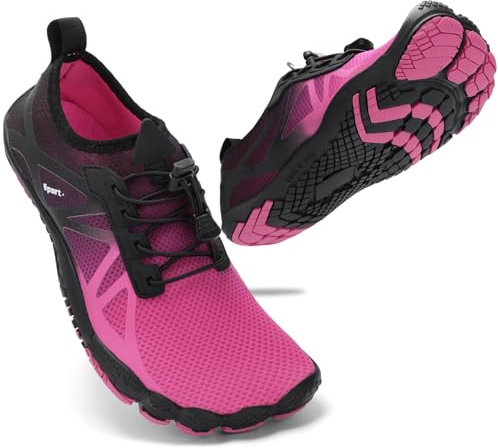 STQ Damen Badeschuhe Yoga Sport Zehenschuhe Schnell Trocken Wasserschuhe Outdoor Beach Schwimmschuhe Sommer Aquaschuhe Leicht rutschuhe Strandschuhe Schwarz Rosa 41 EU