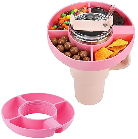 Ninyoon Bol à collation pour Stanley Coupe Gobelet de 40 oz avec poignée, Plateau à Snacks, Matériau de qualité Alimentaire, Plateaux à collations, Passe au Lave-Vaisselle (Rose, Silicone)