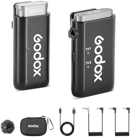 GODOX WEC Kit1 Wireless Lavalier Microphone for Camera, Noise Cancelling, 48KHz 16Bit, 200m(656ft) Range, Microphone for Vlogging YouTube Video Recording (1TX+1RX)