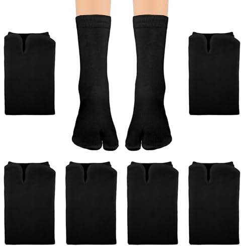 KALIONE 6 Pairs Flip Flop Socks, Elastic Tabi Socks Cotton Split Two Toe Socks Non Slip Ankle Socks with Toes for Women Men(Black)