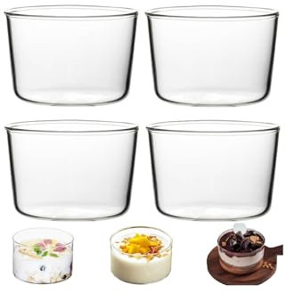 TSQZE Dessertgläser Dessertschalen, Transparent Dessertbecher Runde Pudding Glasflasche, Kleine Schälchen Aus Glas Für Mousse Tiramisu Pudding DIY Dessert 4x250 Ml (4)