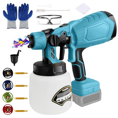 Cordless Paint Sprayer for Makita 18v LXT Battery, 300W HVLP Paint Sprayer Gun, Brushless Motor, 4 Nozzles, 3 Spray Patterns for Home Interior & Exterior, House Fence Walls Painting (NO BATTERY)