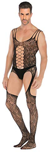 Sous-vêtements porte-jarretelles pour homme - Combinaison Sentiment Out - Sous-vêtements en résille pour homme - Noir - 1 pièce - Creux - Perspective sexy - Sous-vêtements pour adultes - Combinaison,