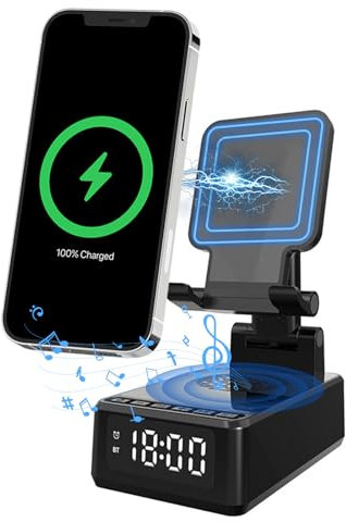 Cargador Induction Soporte, Altavoz Bluetooth con Reloj para Samsung Soporte portátil, Hombre, Mujer, mamá, papá, cumpleaños, Navidad