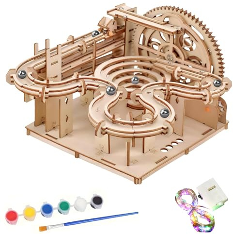 3D Wooden Puzzles for Adults - Hand Cranked Marble Run Wooden Model Kits Assembly 3D Puzzle Mechanical Model Building Craft Kits for Adults