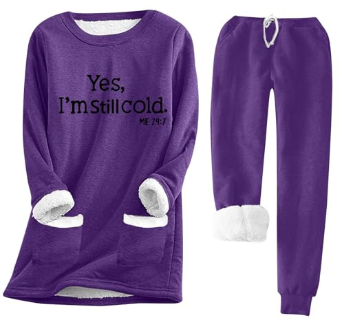 Keepink Women's Pyjamas Sets Soft Crew Neck Long Sleeve Tops & Fleece Pant Pjs Set Sleepwear with Pockets Drawstring Christmas Jumpers + Joggers Loungesuits Plus Size S-3XL