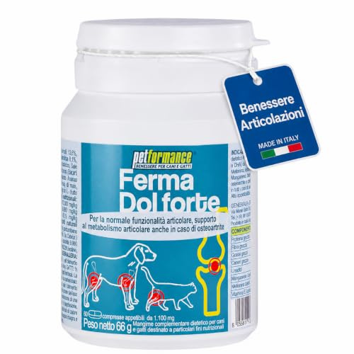 FERMADOL Forte Integratore Articolazioni Cane e Gatto con Glucosamina, Condroitina, Artiglio del Diavolo, Supporto Antidolorifico per Articolazioni Mobilità Cani Anziani – 60cps