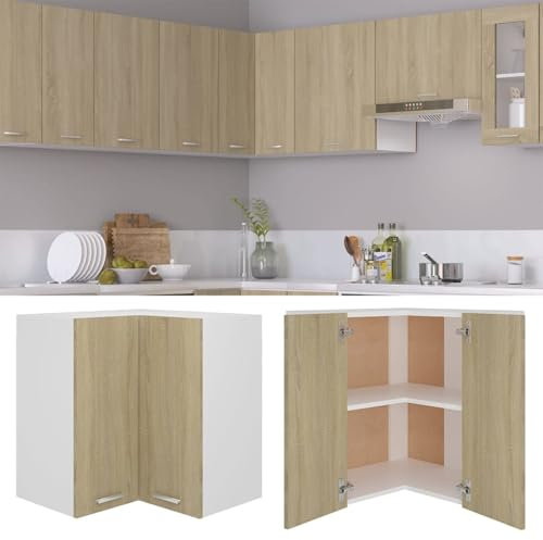Xichuzi Armario Colgante de Esquina, Muebles De Cocina, Armario Cocina, Armario Multiusos, Mueble Auxiliar Cocina, Armario Despensa, aglomerado Roble Sonoma 57x57x60 cm