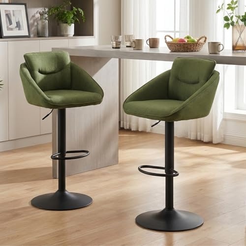 Ya-Home Tabourets de Bar Hauteur Réglable Lot de 2 Chaise Bar en Lin Tabouret de Comptoir avec Repose-Pieds Chaises de Cuisine Moderne, Vert