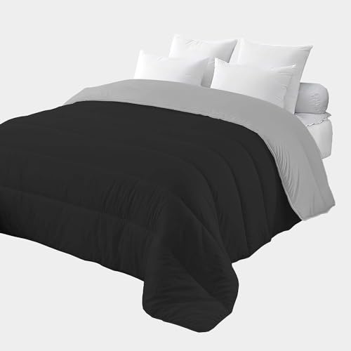 Corredocasa Trapunta 4 Stagioni Made in Italy Piumone Imbottitura 350gr/mq Coperta in Morbida Microfibra di Poliestere Casa (Nero/Grigio, Singolo 160x260 cm)
