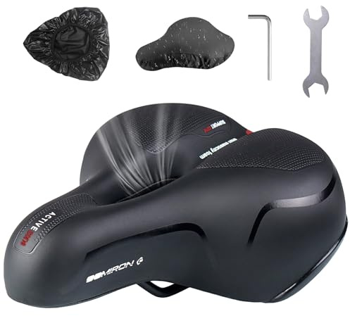 Selle Vélo Gel Douce, Selle VTT Confortable avec Amortisseur - Siège Vélo Anti-Vibrations Ergonomique, Selle Respirante et Imperméable pour Vélo de Ville, Route, Électrique et Pliant - Rouge (Unisexe)