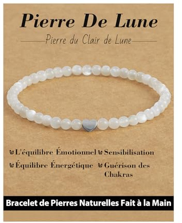 Landorilo Bracciale Donna, Pietra Naturale da 4 mm con Perline d'Amore in Argento 925, Braccialetti Yoga di Cristallo, Regalo di Natale, Compleanno, Anniversario(Pietra di Luna)
