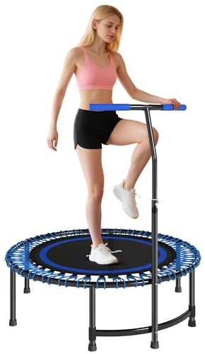 SPORTNOW Trampoline de Fitness 114 cm avec Cordes élastiques, poignée réglable sur 5 Positions, Trampoline Adulte Charge 200 kg Stable et Silencieux pour entraînement intérieur, Bleu